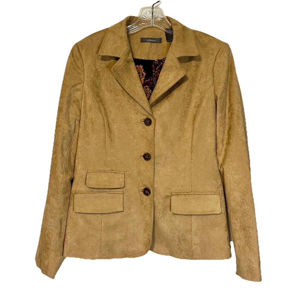 Liz Claiborne Suede Blazer Jacket Womans Sz 10 Buttons Tan Business Professional